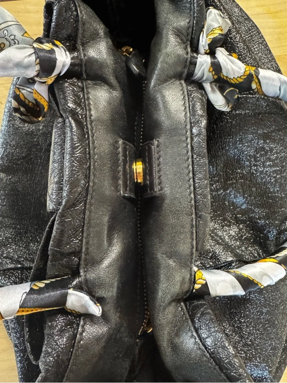 PRADA Ribbon Handbag Tote Black Patent with COA & Dust Bag VTG Medium 9x11x6 - Picture 13 of 17